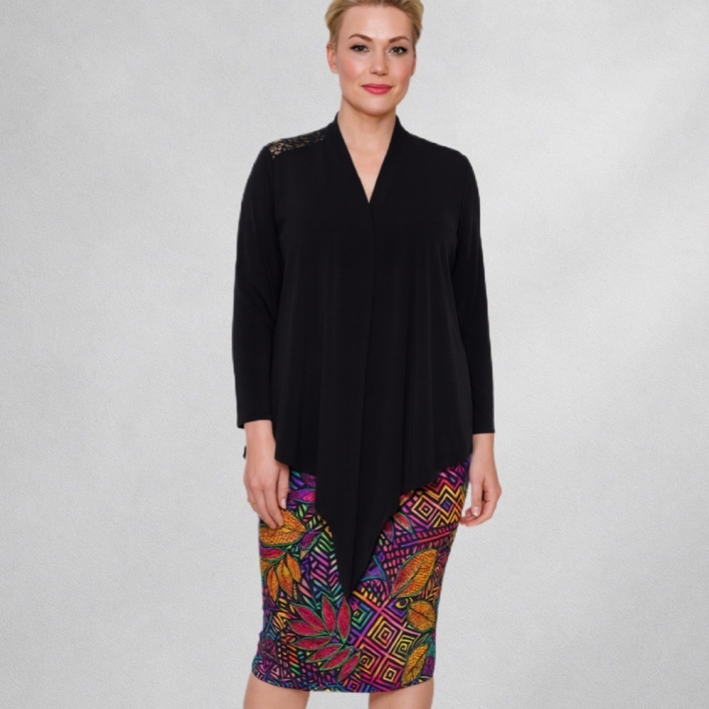 Chico’s EasyWear Women’s Cardigan XL Open Front Lace Back Black 20/1